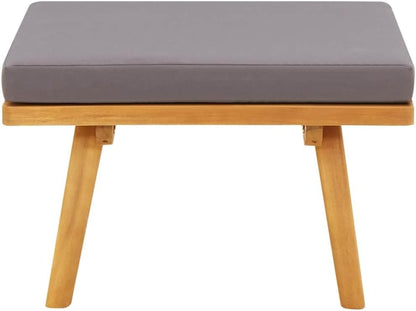 Outdoor Patio Footstool with Thickly Padded Cushion, 23.6x23.6 Inch Solid Acacia Wood Ottoman for Garden Deck Backyard Furniture