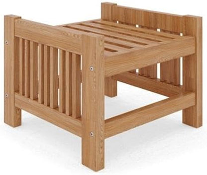 Pemberly Row Modern Teak Outdoor Ottoman, 18 x 18 x 12 in, Canvas Cushions, Beige, Premium Teak Slats, Hand-Sanded Finish, Weather-Resistant Patio Furniture for Small Outdoor Spaces