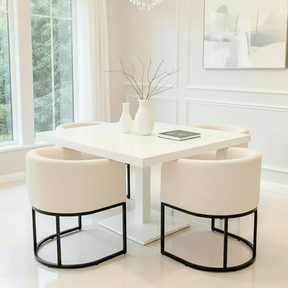 HNY Mid Century Modern Upholstered Barrel Dining Chairs with Arms Set of 2, Linen Kitchen & Dining Room Chairs, 18.5" Wide Accent Chair for Dining Room Living Room with Black Metal Frame, Cream