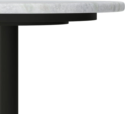 HomeStock Metal & Marble Side Table, Round Pedestal Accent Table - White & Gold
