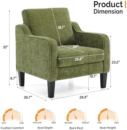 VINGLI Accent Chairs Set of 2, Modern Traditional Armchair for Living Room | Olive Green Reading Chair for Bedroom, Chenille Upholstered Sofa Chairs, Comfy Chair for Small Space, Apartment, Waiting Room