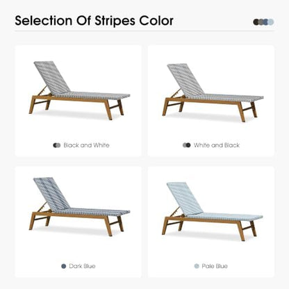 PURPLE LEAF Chaise Lounge Chair Wood Grain Aluminum Set of 2, Dark Blue | 3-Year Color Retention PE Rattan, 2.4" Thickened Aluminum Frame, 16.14" Knee-Friendly Height, French-Inspired Style