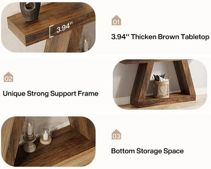 Tribesigns Farmhouse Console Table, 55-Inch Rustic Sofa Table with Storage, Industrial Wooden Entryway Table for Hallway, Living Room, Dark Brown