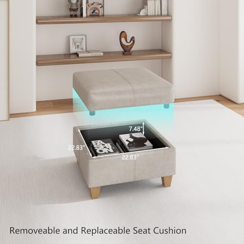 EASE MOOSE Leather Sectional L Shaped Sofa with Storage Ottomans, Whitesand | Faux Leather Modular Sectional sofa with Storage, Material Scratch Resistant ,Freely combinable,Convertible sofa bed