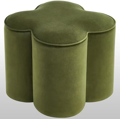 Zesthouse Flower Pouf Ottoman Foot Rest, Velvet Fabric Poofy Ottoman Stool | Large Ottoman Footstool for Couch, Modern Living Room Stool Seat, Cute Square Vanity Stool for Bedroom Dorm Green Footstool