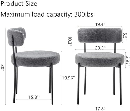 Cinxzar Grey Boucle Dining Chairs Set of 6, Upholstered Dining Room Chairs with Black Metal Legs, Modern Dining Chair for Dining Room, Kitchen