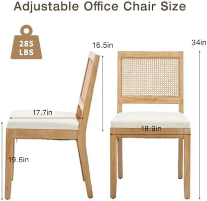 French Dining Chairs Set of 6,Farmhouse Upholstered Linen Chairs with Rattan Square Backrest,Solid Wood Legs,for Living Room,Kitchen,Restaurant,Beige