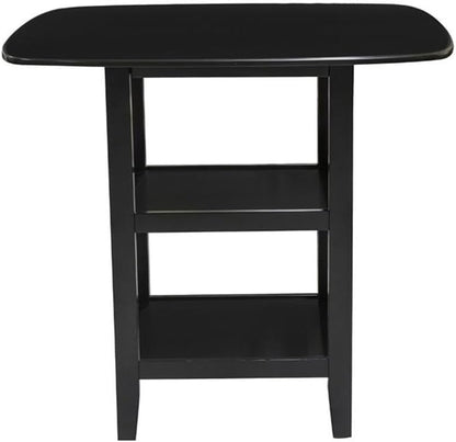 MAKLAINE 5 Piece Solid Wood Counter Height Dining Set, Black Finish, Table with 2 Shelves and 4 X-Back Chairs, Faux Leather Seat Upholstery, 39.5 in Table for Kitchen or Dining Room