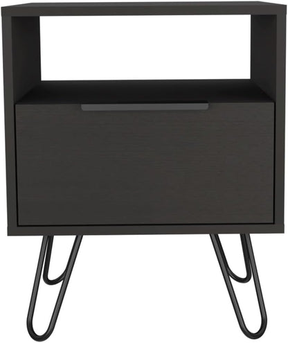 Nightstand, End Table, Side Table Single Door Cabinet, Hairpin Legs -Black,for Small Spaces