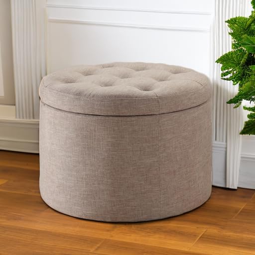 Convenience Concepts Designs4Comfort Round Shoe Ottoman, Tan Fabric