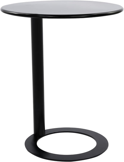 C Shaped Round Side Table, Metal End Table for Couch Sofa Bed, Small Accent Coffee Table with O Shaped Base, Modern Bedside Table for Small Space Living Room Bedroom Office (Black)