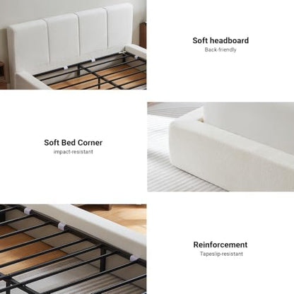 Queen Upholstered Bed Frame w/ Channel Headboard, Cloud Platform Bed Frame
