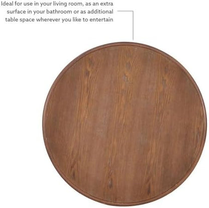 Pemberly Row Round Wood Accent Table, 26.5" High, Rustic Natural Finish, Pedestal Base, Compact Size for Living Room, Bedroom, or Bathroom Decor, Supports Up to 50 lbs
