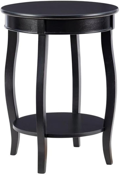 BOWERY HILL Round Wood End Table with Shelf, 18.5 x 24 in, Black Finish, MDF and Pine Wood, Bentwood Skirt, Contemporary Accent Table for Living Room or Bedroom