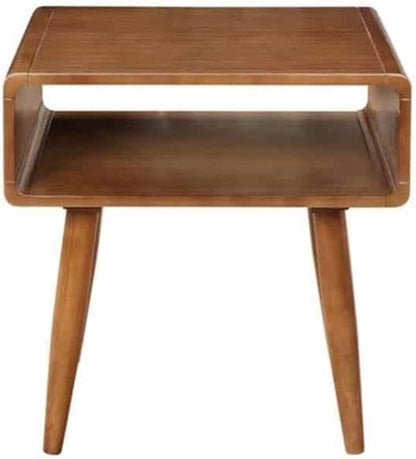 Pemberly Row Mid-Century 3-Piece Table Set, Solid Rubberwood, Rich Walnut Finish, Includes Coffee Table & 2 End Tables, Open Cubby Storage, Tapered Legs, Living Room Furniture Ensemble