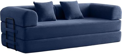 79" Convertible Sofa Bed, Couch for Small Living Room | Corduroy Loveseat Sleeper Sofa, Modular Futon Couch with 2 pillow, Pull Out Couch No Assembly (Navy Blue)