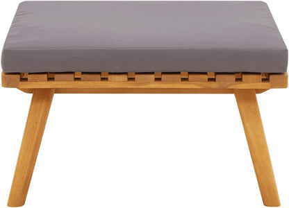 Outdoor Patio Footstool with Thickly Padded Cushion, 23.6x23.6 Inch Solid Acacia Wood Ottoman for Garden Deck Backyard Furniture