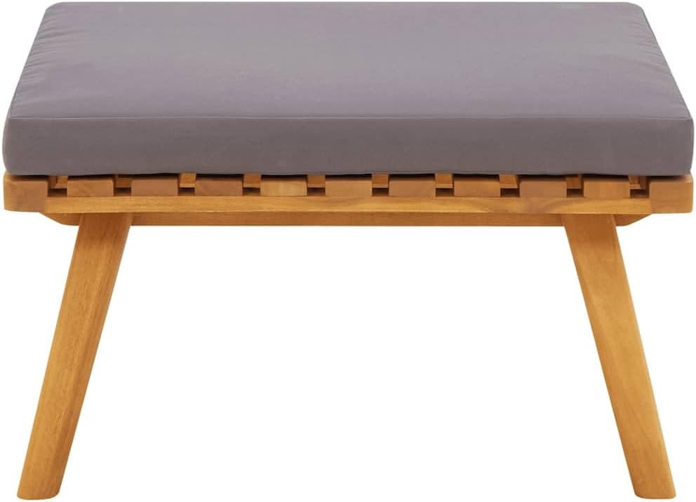 Solid Acacia Wood Footrest with Cushion for Garden Patio, Garden Ottoman Stool, 23.6x23.6x11.4 Inches