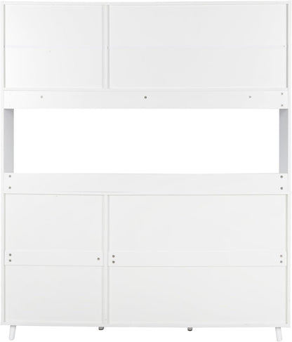 74.8" Tall Kitchen Pantry Storage Cabinet, Modern Food Pantry Cabinet with Microwave Stand Wooden Kitchen Hutch Cabinet with 4 Doors, 4 Drawers and 3 Hooks for Dining Room, White