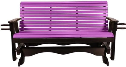 5 FT Purple Amish-Made Porch Glider – 1000 lb Heavy-Duty Poly Lumber wood Roll Back Glider – USA Crafted HDPE Outdoor Seating Furniture - Stainless Steel Hardware – Smooth, Quiet Glide - CupHolders