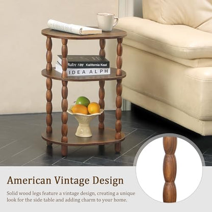 MaxSmeo Side Table, 3-Tier Small End Table, Modern Oval Night Stand Accent Table for Living Room, Bedroom, Rustic Brown