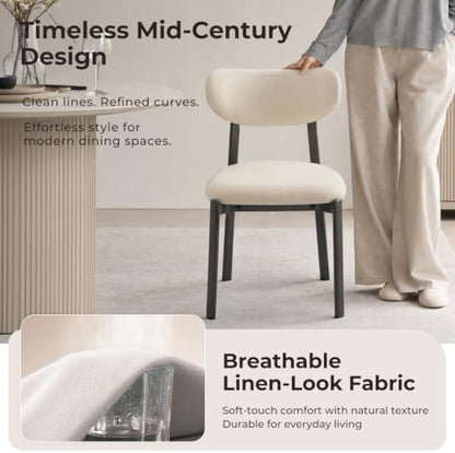 Dining Chairs Set of 4, Modern Upholstered Fabric Kitchen Chairs | Textured Fabric, Curved Back, Upholstered Seat, Metal Frame, Dining Room, Kitchen, Breakfast Nook, Restaurant, Beige