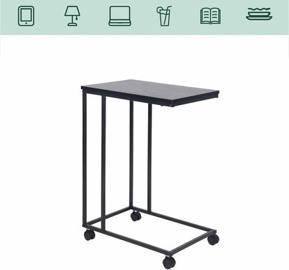 C-Shaped Sofa Side Table, Couch Side Tables That Slide Under, C Table End Table with Wheels, Strong Load-Bearing Capacity and User Friendly Design for Living Room and Bedroom Use,Black