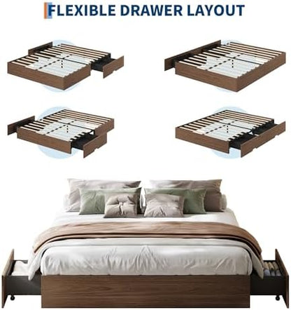 GarveeHome Wood Platform Bed Frame, Queen Bed Frame with 2 Drawers