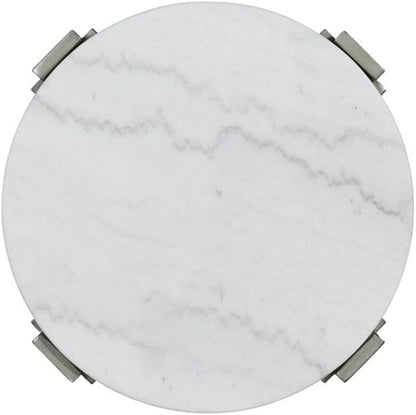 Pemberly Row Contemporary Round End Table, 24 in x 24 in x 24 in, Gray Base with White Natural Marble Top, Solid Wood Legs, Circular Design, Modern Transitional Style for Living Room or Bedroom