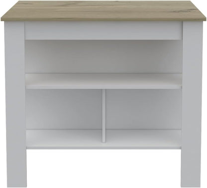 Kitchen Island with Three Storage Shelves and Four Legs | Tabletop with protective film for hygiene