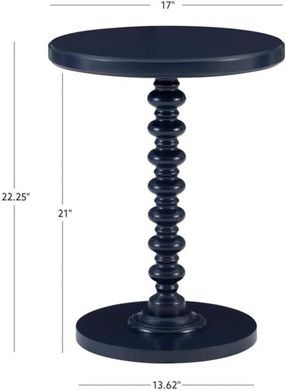 MAKLAINE Modern Transitional Round Spindle Side Table, 17 in Diameter, Navy Blue Painted Rubberwood, Sturdy Pedestal Base, Accent Table for Living Room, Entryway or Bedroom Use