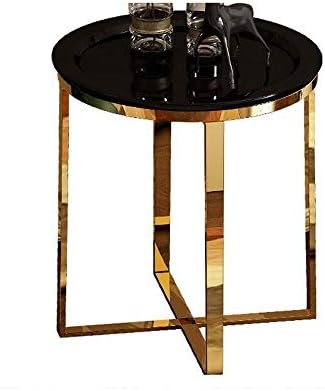 Telephone Table, Living Room Sofa Side Table,Tray Side Table,Golden Coffee Table,Small Round Table,Stainless Steel Side Table,Telephone Tables,2 Colors (Gold+black-19.68 * 21.85in
