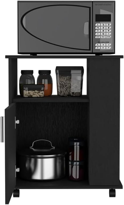 Lower Microwave Cabinet, Black - Compact Kitchen Storage with Open Shelves
