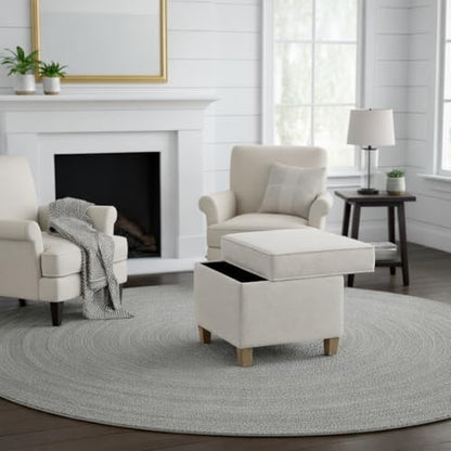 Homepop Home Decor | K7342-F2067 | Classic Square Storage Ottoman with Lift Off Lid | Ottoman with Storage for Living Room & Bedroom, Cream Woven