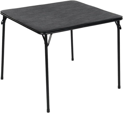 34 Inch Folding Table Foldable Portable Table, Square Folding Card Table for Poker Games, Camping, Picnic, Metal Construction with PU Soft Padded Tabletop, Space Saving Storage, Black | Soft PU tabletop, folding design, portable for cards, board games