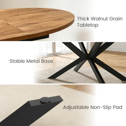 63"-78.7" Extendable Oval Dining Table Set for 6 | 7 Piece Large Round Walnut Table Set, 6 Brown Dining Chairs, Living Room, Kitchen, Space Saving, Mid Century Modern