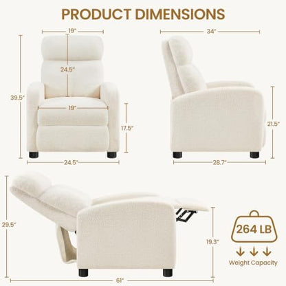 Yaheetech Recliner Chair with 3 Adjustable Angles Living Room Chairs Ivory
