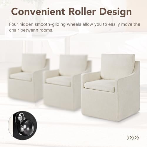 KISLOT Upholstered Dining Chairs Set of 1 with Washable Cover, Oatmeal | Modern Rolling Dining Room Chairs with Casters, Hidden Storage Seat, Linen Look Fabric, Padded Kitchen Accent Chairs
