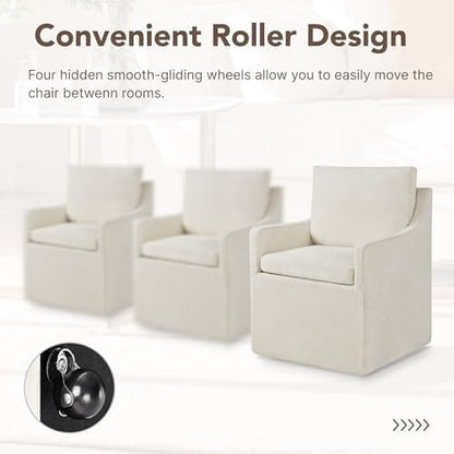 KISLOT Upholstered Dining Chairs Set of 1 with Washable Cover, Oatmeal | Modern Rolling Dining Room Chairs with Casters, Hidden Storage Seat, Linen Look Fabric, Padded Kitchen Accent Chairs