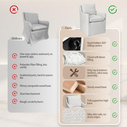 DUHOME Upholstered Dining Chair,Linen Accent Chair for Living Room,Single Sofa with 4 Casters,Upholstered Armchair for Bedroom Reading Waiting Kitchen Dining Room