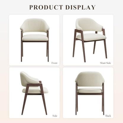 MALOL Wooden Dining Chairs Set of 4, Modern Fabric Upholstered Dining Room Chair, Kitchen Side Chairs, Farmhouse Dinner Chair with Curved Open Back for Kitchen, Beige