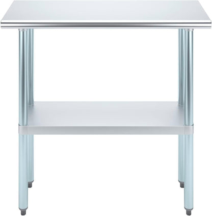14" x 36" Stainless Steel Prep Table – NSF Certified Heavy Duty Work Table for Home & Commercial Use – Galvanized Undershelf & Legs