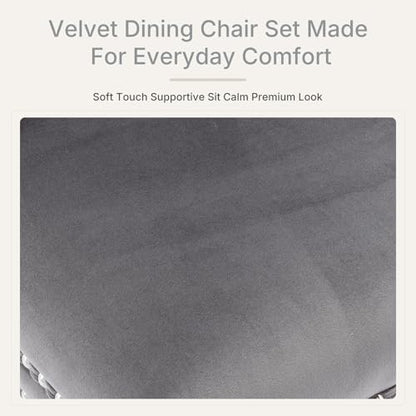 Gray Velvet Dining Chairs Set of 6, Fabric Upholstered Kitchen & Dining Room Chair, Tufted Mid Century Modern Dinning Room Chairs, High Back, Wood Legs, Sillas de Comedor