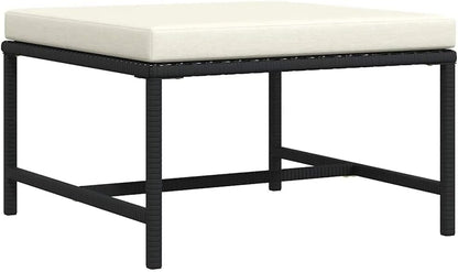 vidaXL Black Poly Rattan Sectional Footrest with Cream White Cushions - Versatile Outdoor Furniture - Steel Frame - Weather-Resistant Material