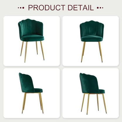 VECELO Velvet Dining Chairs Set of 2, Modern Upholstered Kitchen Chairs with Thick Cushions, Curved Padded Backrest and Metal Legs, for Kitchen, Dining Room, Living Room, Green