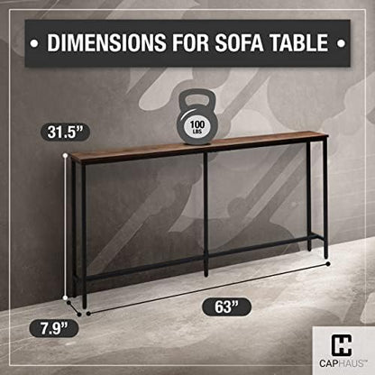 CAPHAUS 63” Narrow Long Console Table for Entryway, Classic Design Sofa Living Room, Skinny Table, Entrance Hallway, Plant Décor Rustic Oak 63-Inch