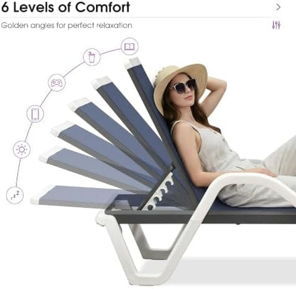 PURPLE LEAF Lounge Chair Outdoor Set of 2 w/Armrest for Poolside Navy Blue | Quick & Easy Assembly, Quick-dry Mesh Keeps You Cool, UV-proof Weave Keeps Color Vivid, Rustproof Frame Lasts Years