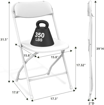Plastic Folding Chair 10 Pack, White Foldable Chairs with 350 lbs Capacity, Indoor Outdoor Heavy Duty Metal Folding Chairs, Portable Chairs for Home, Office, Party, Wedding,Patio