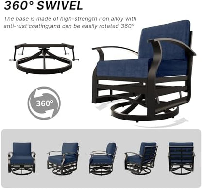 Gotland 2 Piece Patio Set, Metal Outdoor Swivel Chairs Set of 2 with 5.1’’ High-Resilience Seat Cushions 6.2’’ Thick Back Pillow 29.5’’ Deep Seat Removable Cushions for Backyard, Lawn, Porch, Navy