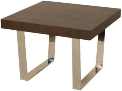 HomeStock Nordic Haven 28 Inch Square Espresso Brown Wood Side End Table with Polished Steel Sled Legs and Modern Contemporary Design